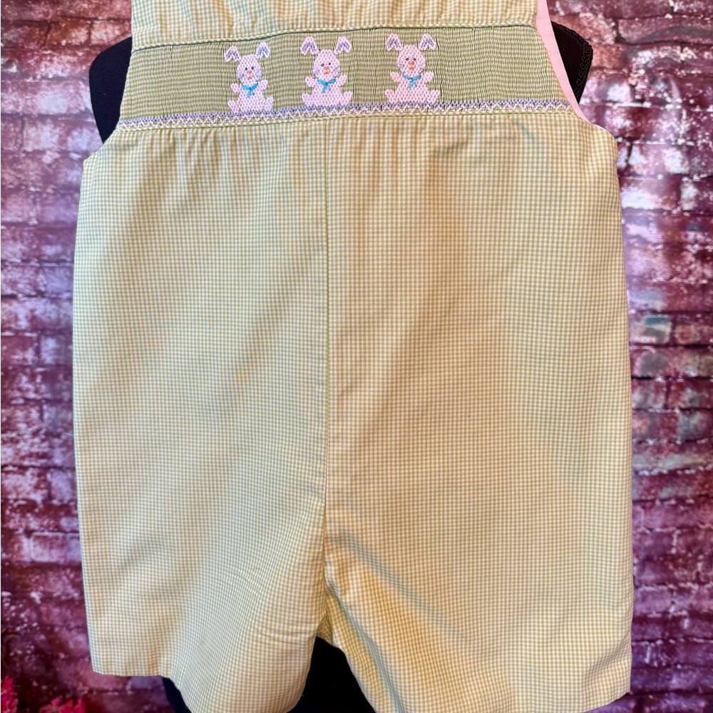 Kids Green Gingham Bunny Smocked Romper